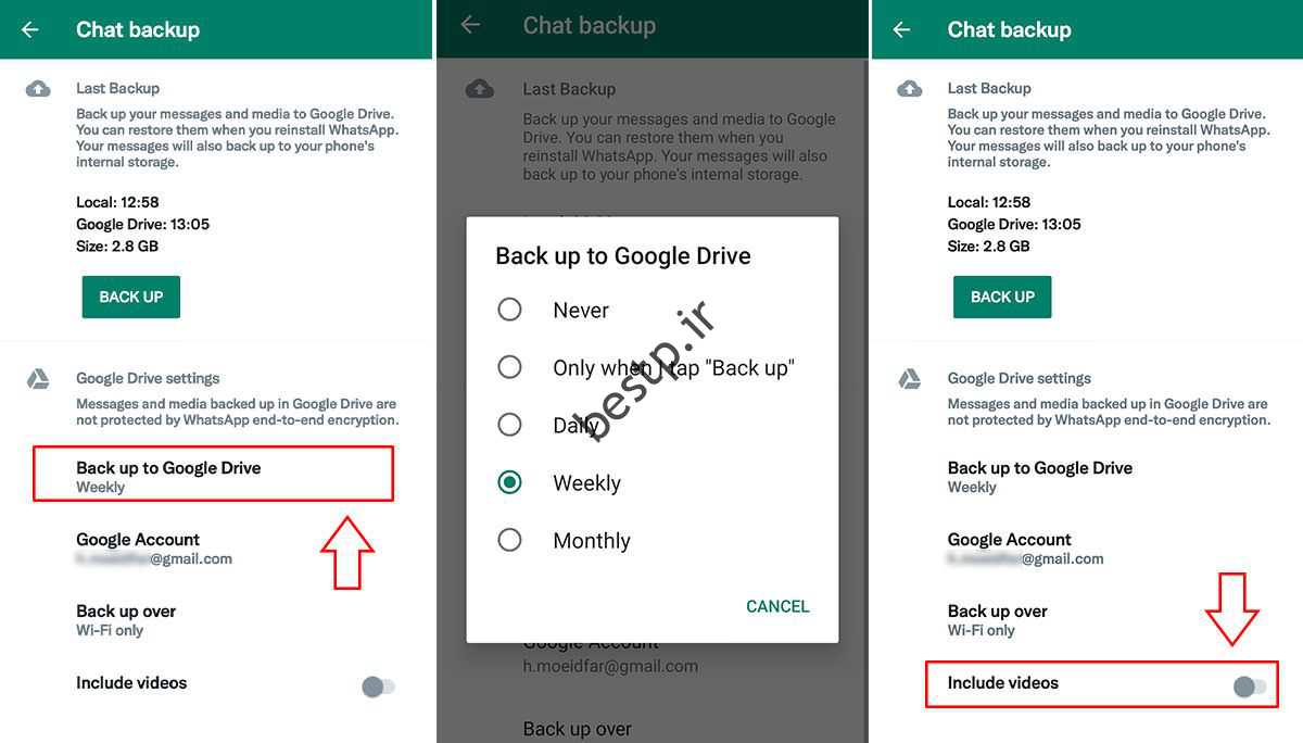پشتیبان گیری از چت های WhatsApp در Google Drive