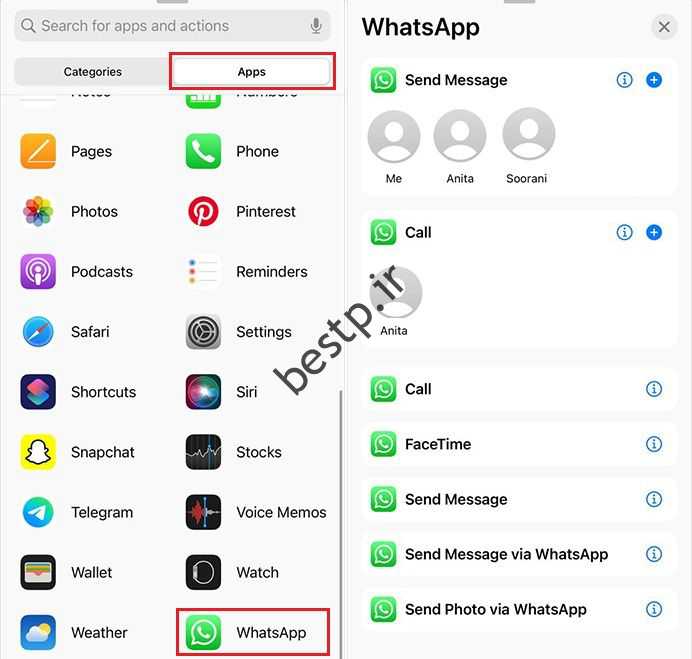 ایجاد میانبر از مخاطبین WhatsApp در iPhone 2